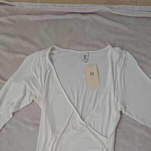 Liliana Off White Faux Wrap Assymetrical Shirt SKU19